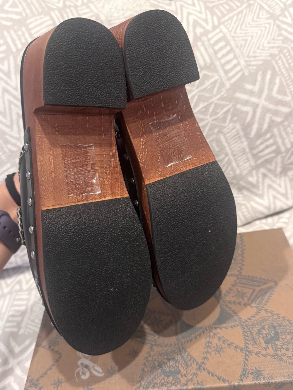Free People Blanket Stitch Clogs Black Leather Studded Mule Clogs 8.5 - Picture 6 of 8
